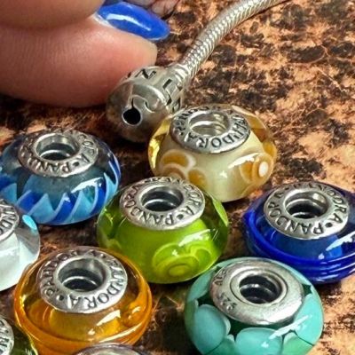 Шарм Pandora салатовый цветок серебро муранское стекло