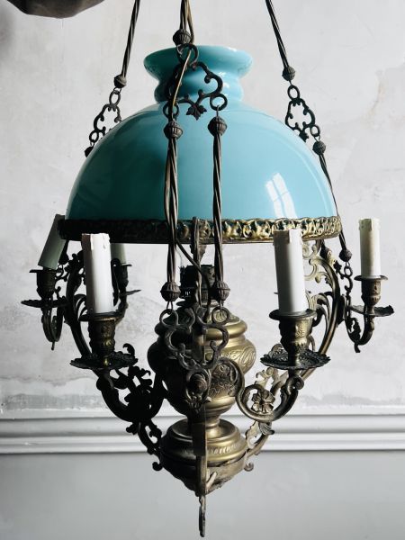Люстра 48 см опаловое стекло латунь Франция 1880-1890 гг.