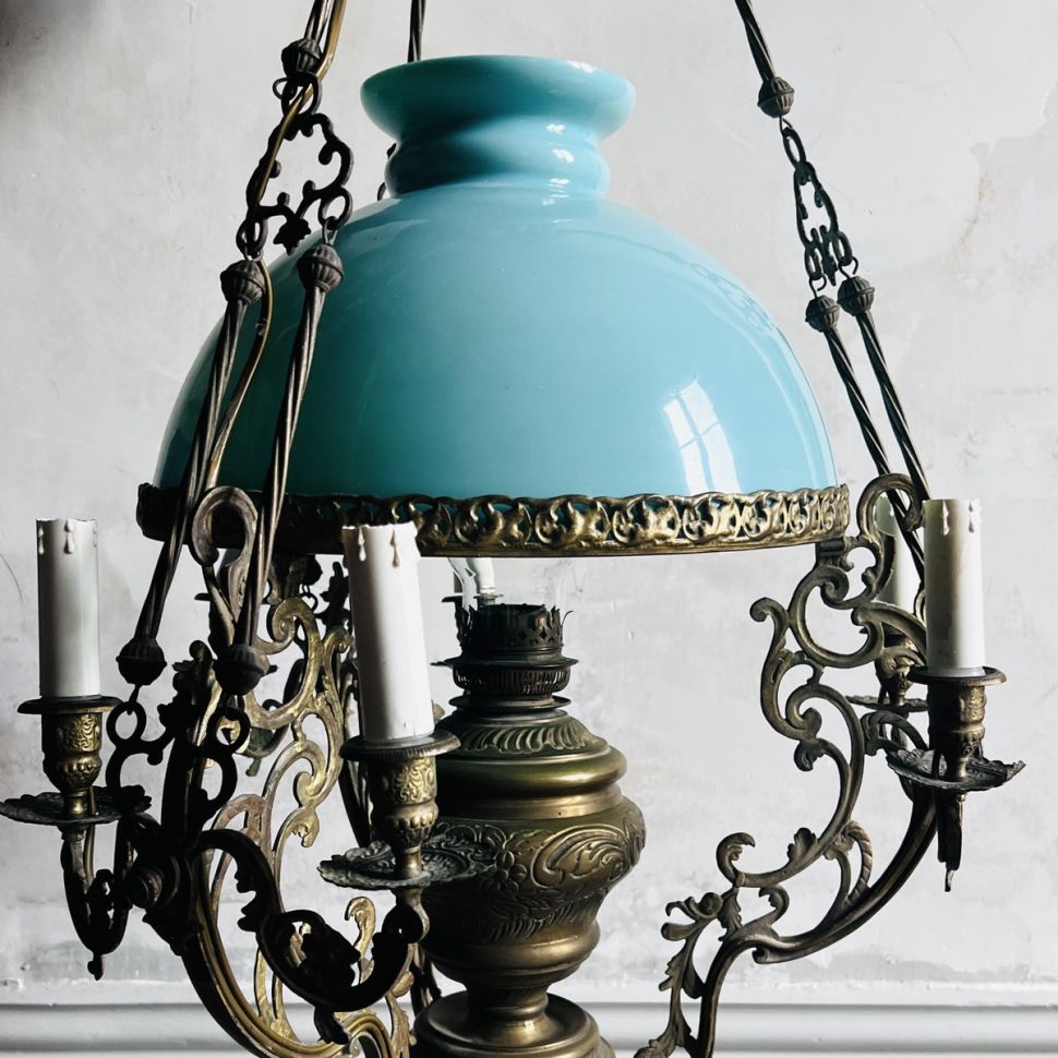 Люстра 48 см опаловое стекло латунь Франция 1880-1890 гг.