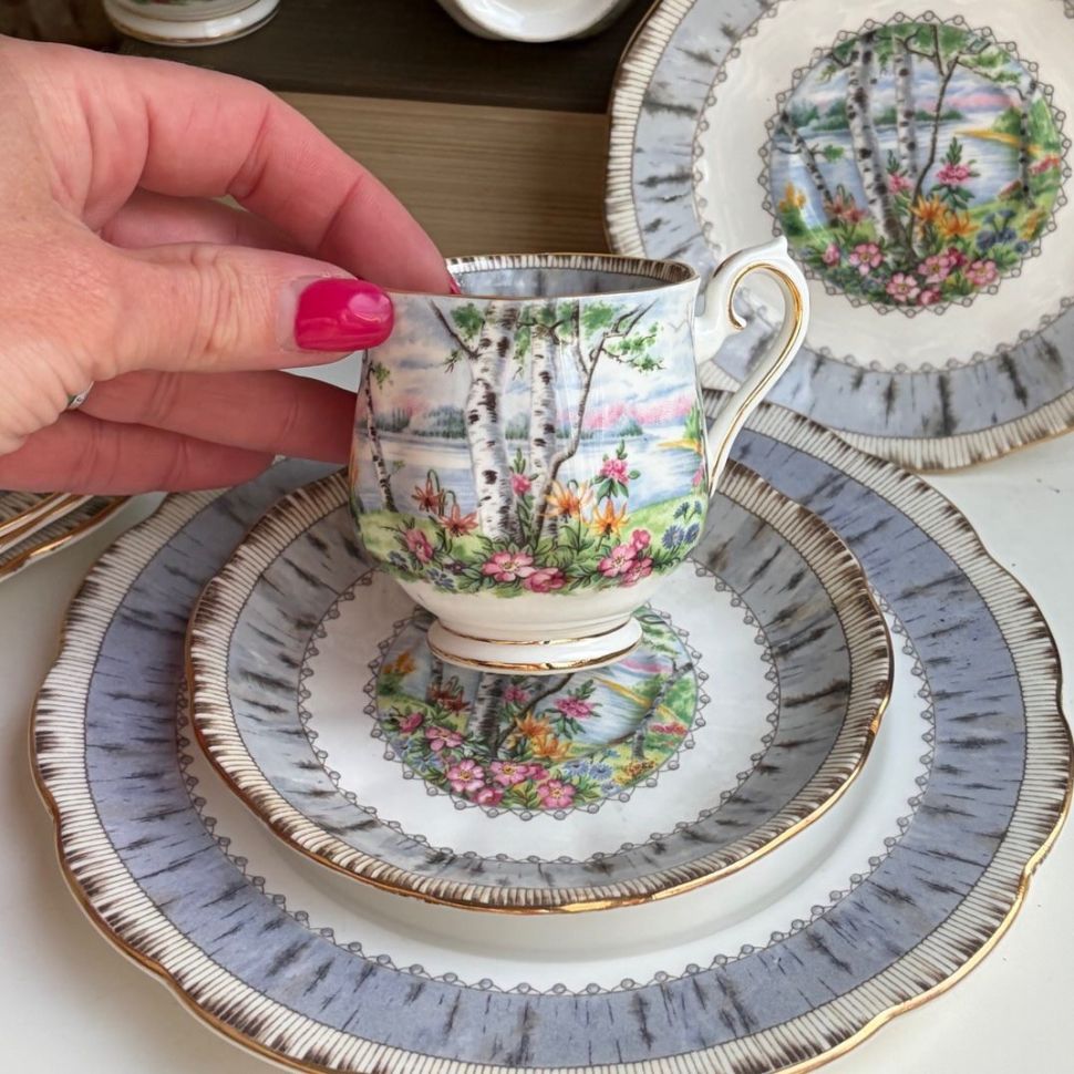 Кофейное трио Royal Albert Silver Birch 130 мл Англия 