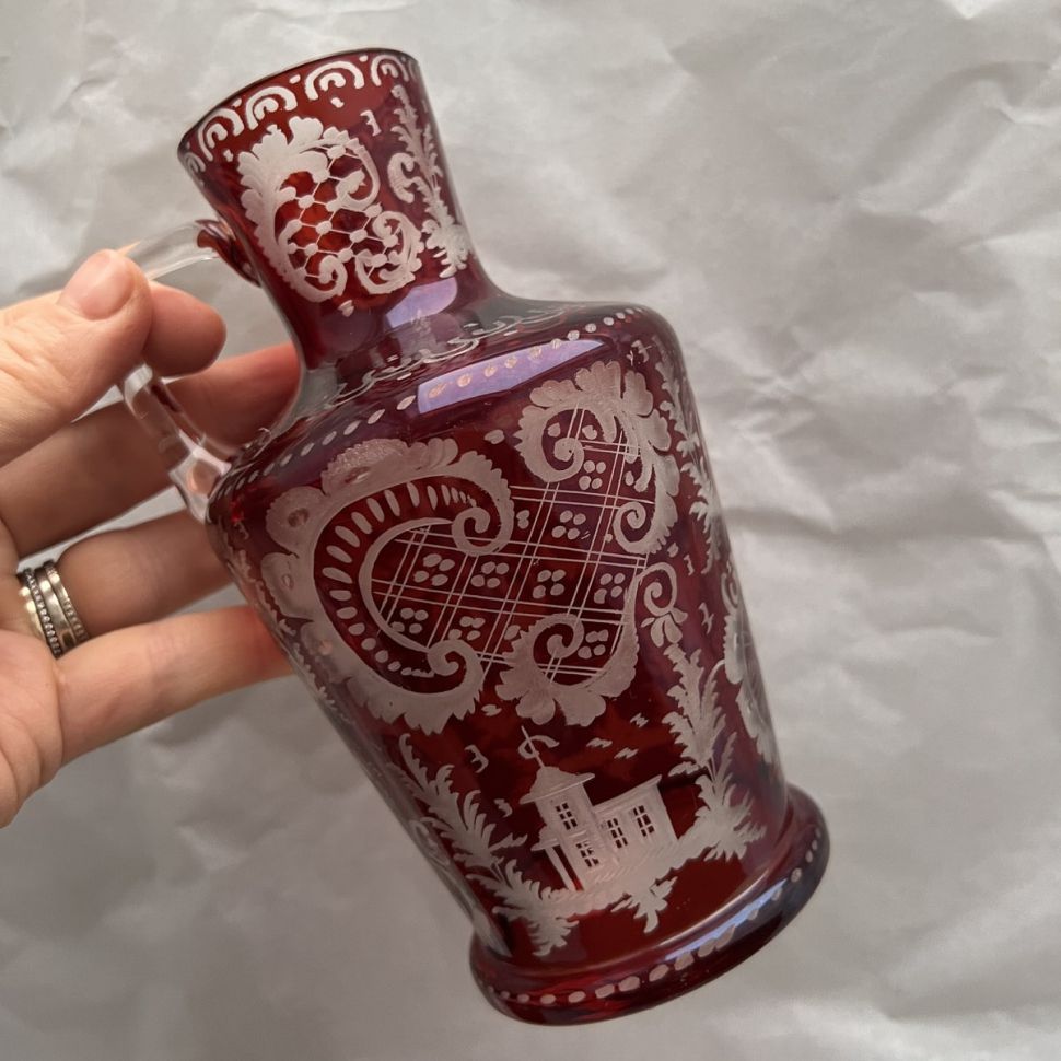 Ваза кувшин Рубиновое стекло 16 см хрусталь