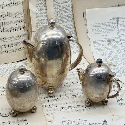 Кофейник сахарница молочник набор 3 предмета Франция серебрение 
