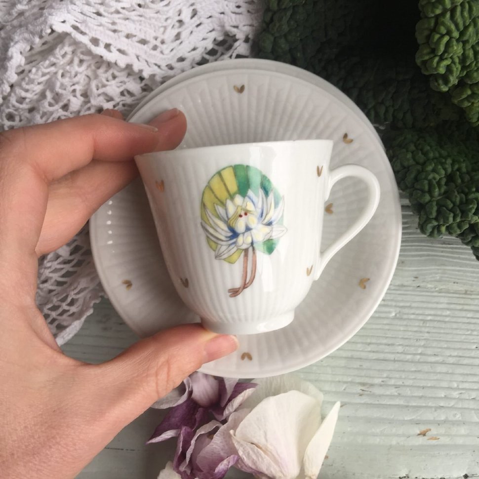 Кофейная пара Rörstrand, Белая водяная лилия, ручная роспись