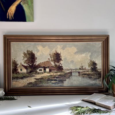 Картина 1950 г Голландия, 52х93 см холст масло