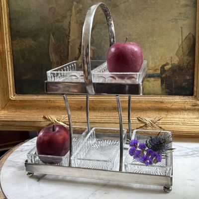 Менажница этажерка 30 см хрусталь серебрение Франция Ардеко