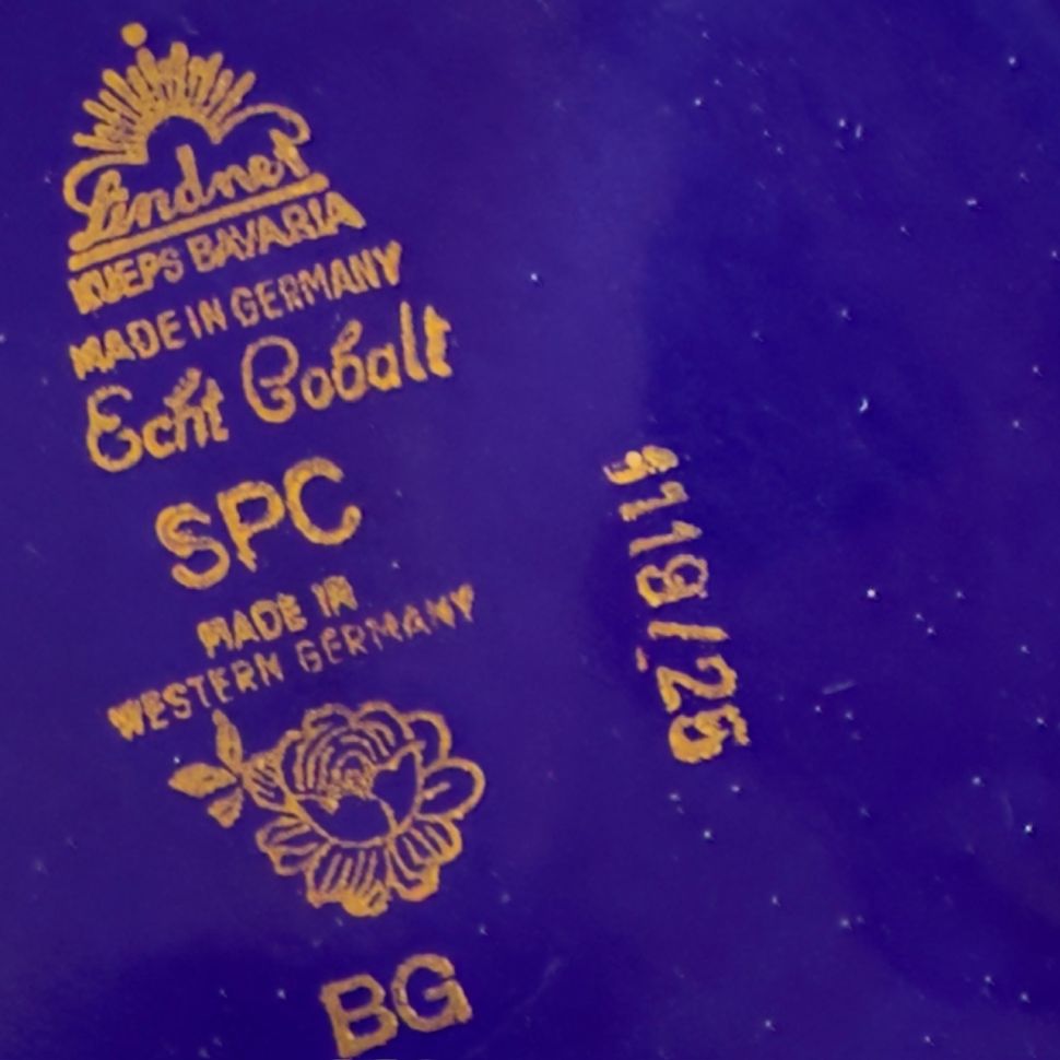 Ваза чайница Lindner Мейсенский букет 26 см кобальт фарфор Германия