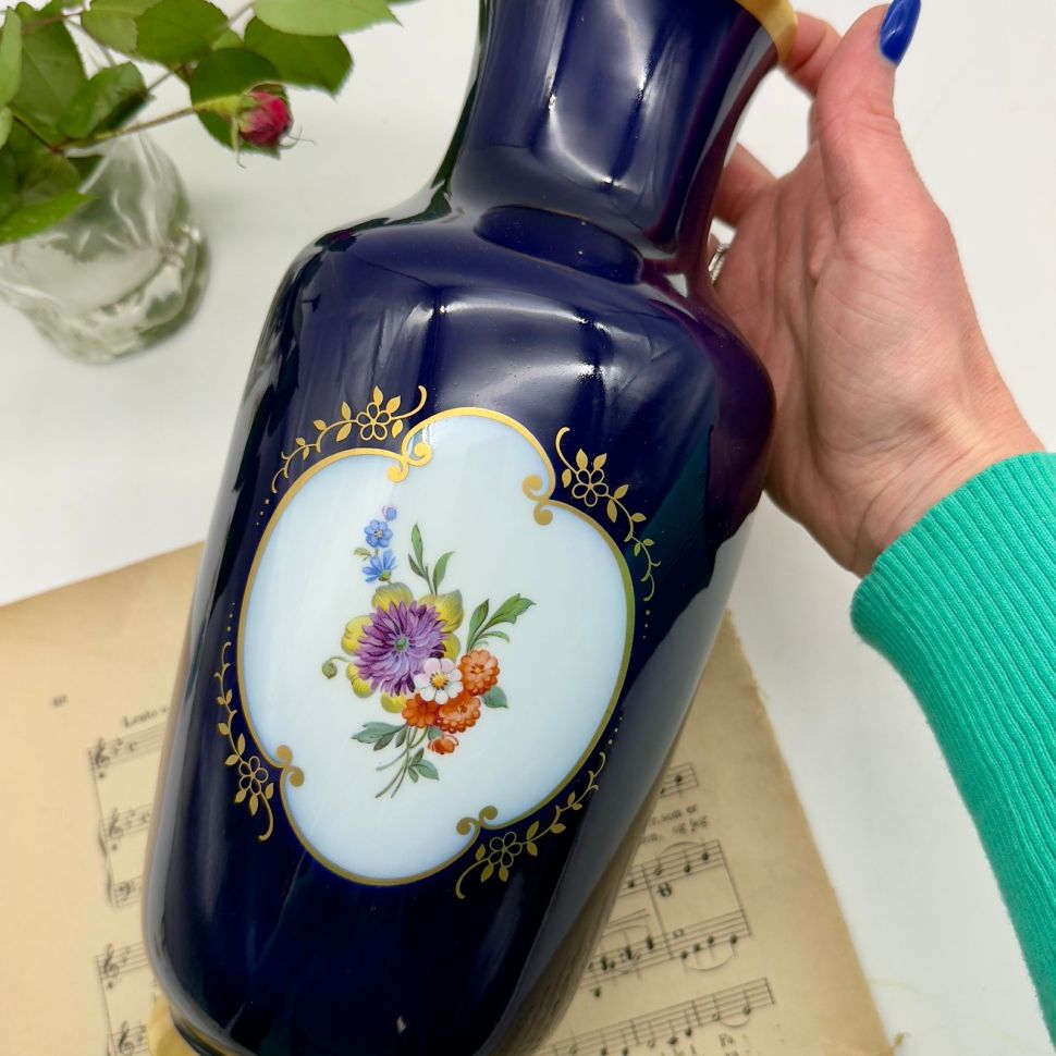 Ваза Gerold Porzellan Мейсенский букет кобальт 30 см Германия