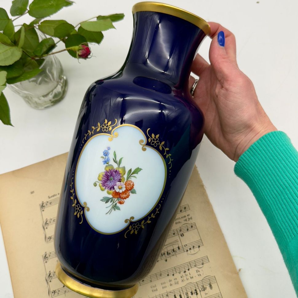 Ваза Gerold Porzellan Мейсенский букет кобальт 30 см Германия