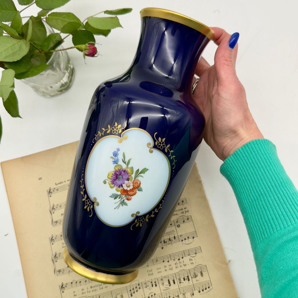 Ваза Gerold Porzellan Мейсенский букет кобальт 30 см Германия