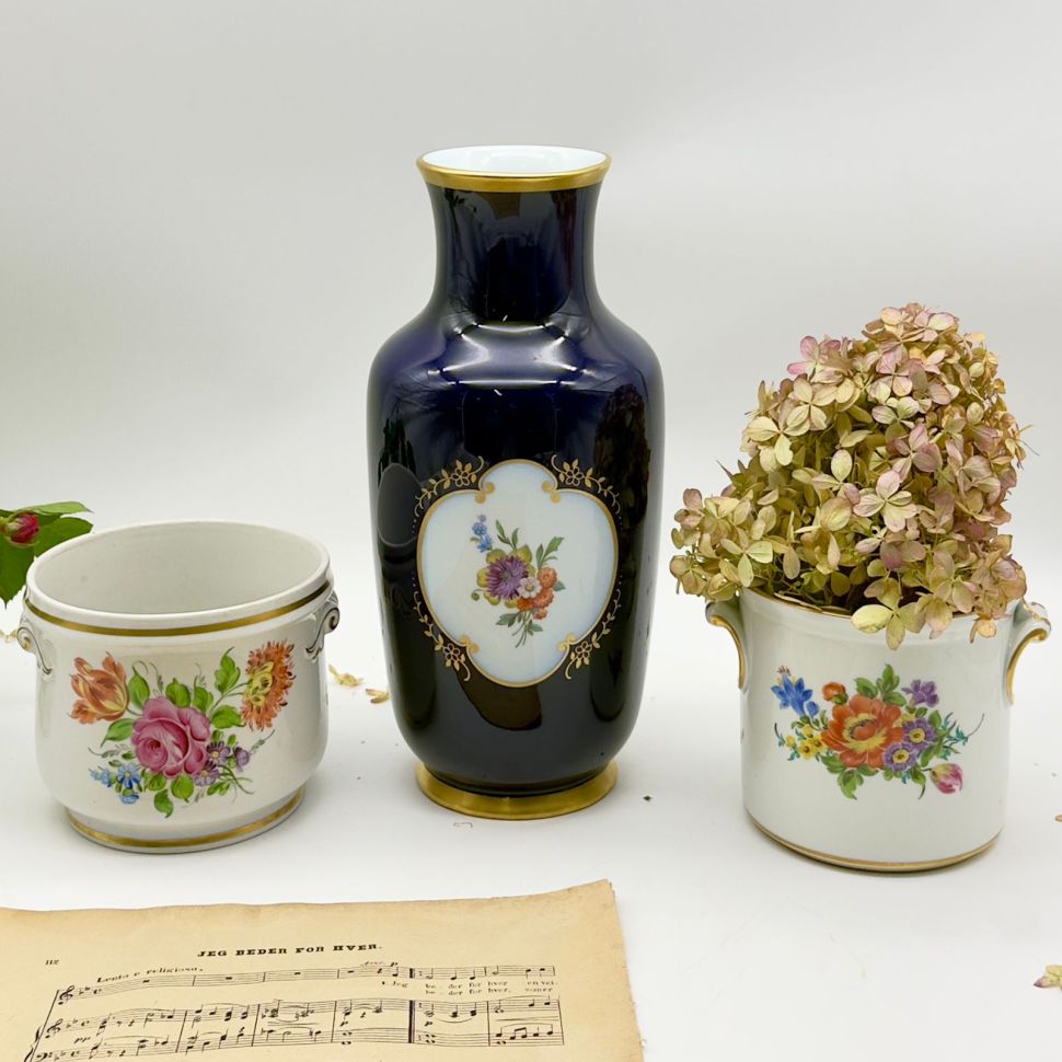 Ваза Gerold Porzellan Мейсенский букет кобальт 30 см Германия