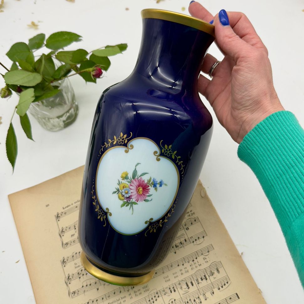 Ваза Gerold Porzellan Мейсенский букет кобальт 30 см Германия