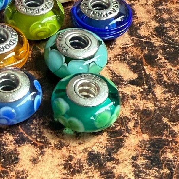 Шарм Pandora бирюзовый цветок серебро муранское стекло