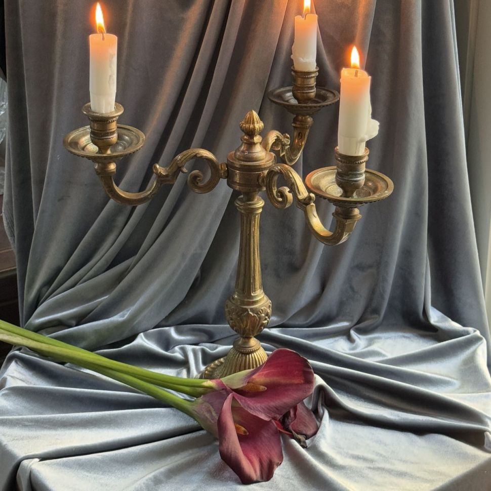 Подсвечник на три свечи 30 см латунь