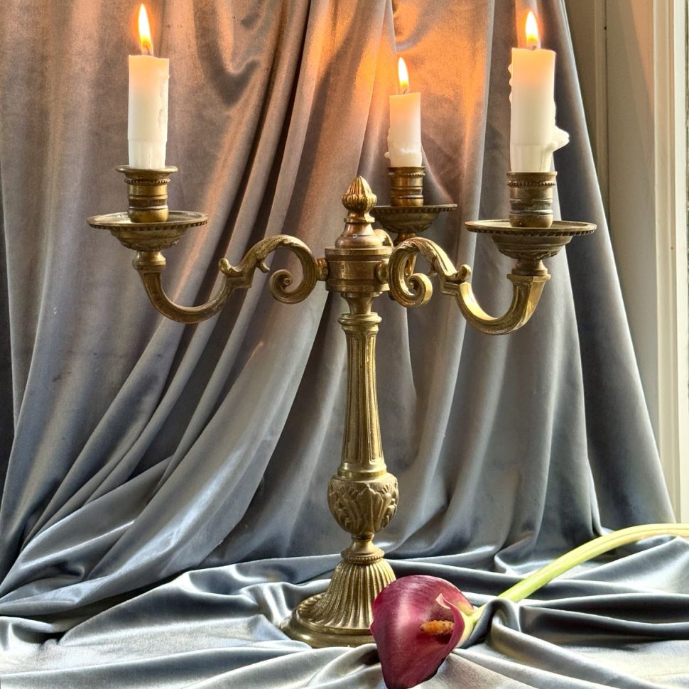 Подсвечник на три свечи 30 см латунь