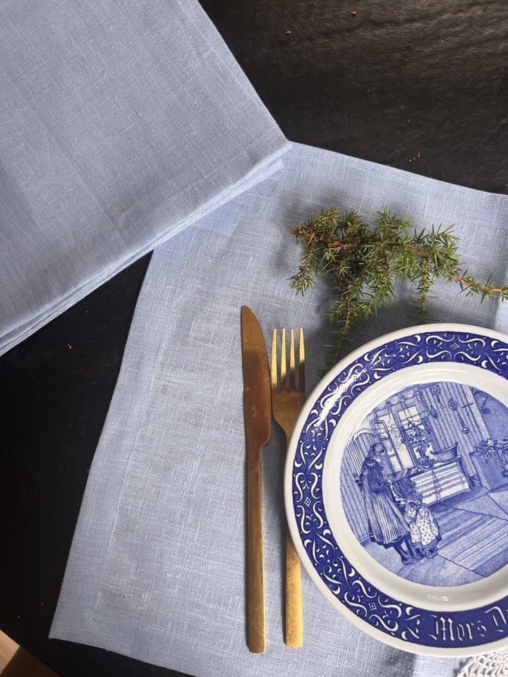 Салфетка голубая 37х50 см лен