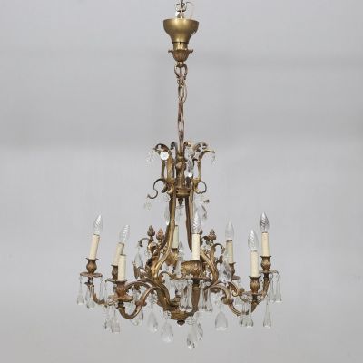 Люстра на 8 ламп в форме свечи 100х70 см латунь хрусталь 