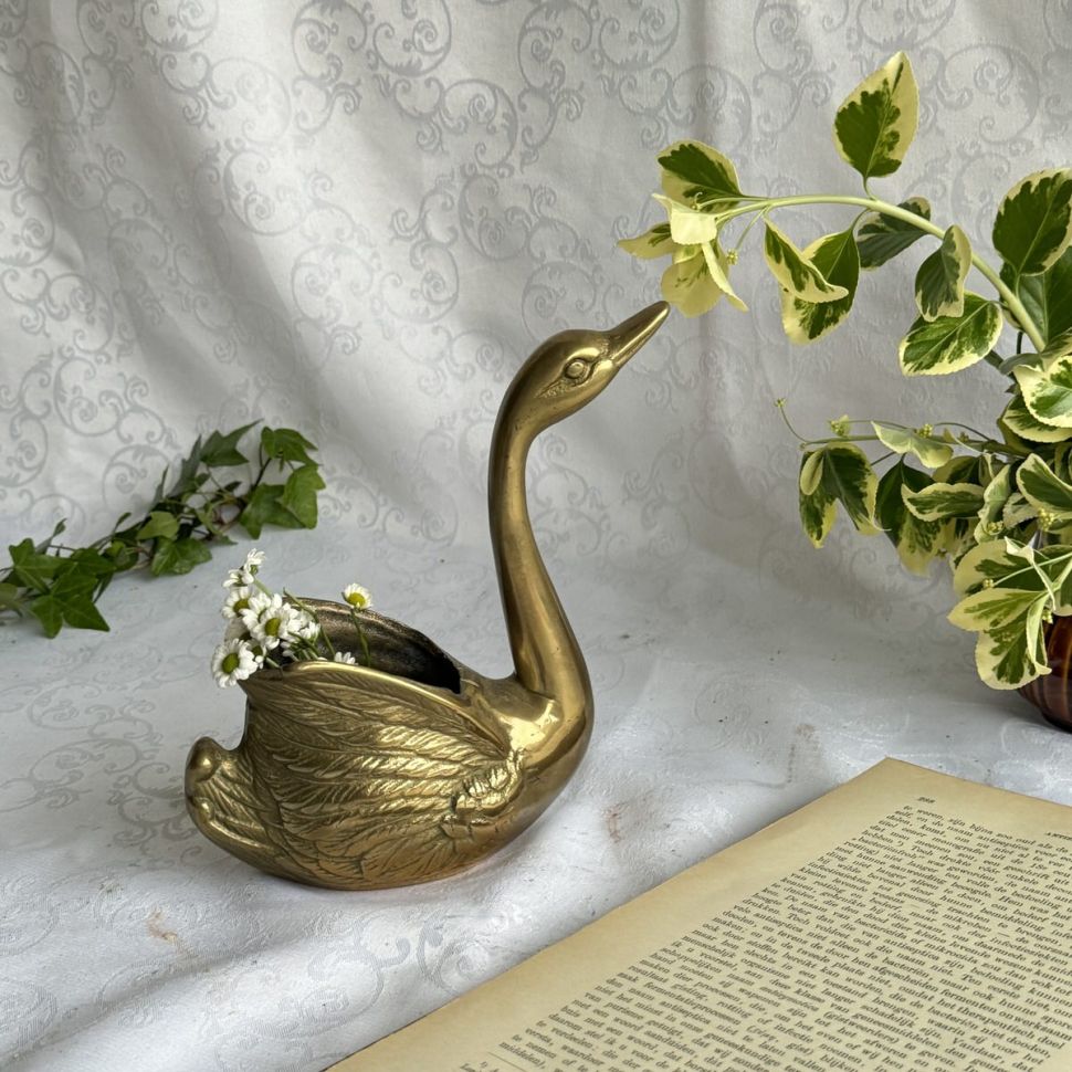 Кашпо Лебедь 19 см бронза