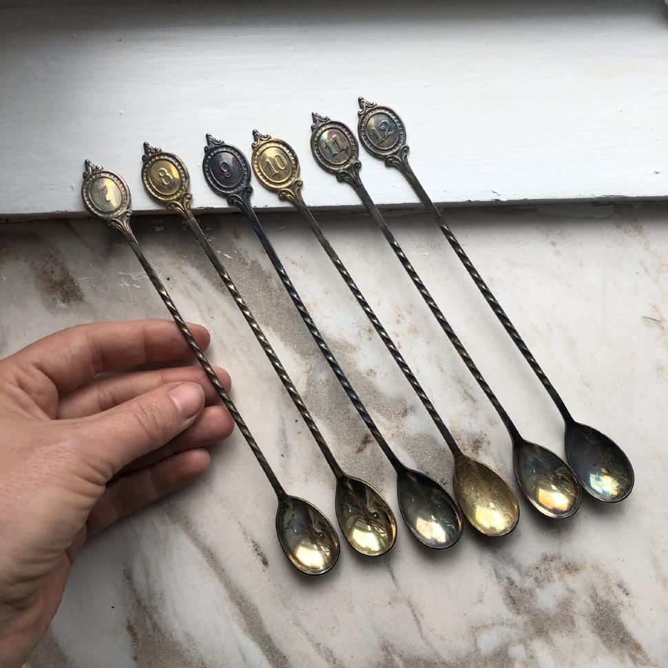 Ложка для кофе с длинной ручкой 18,5 см мельхиор набор 6 шт.