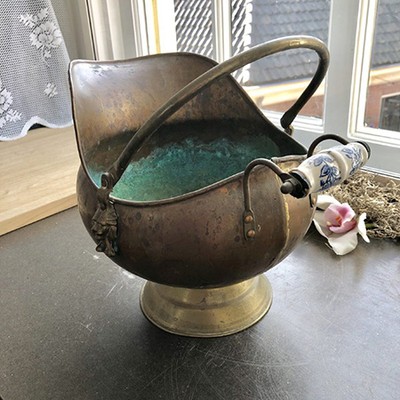 Зольник медный со львами средний и 1 керамическая ручка