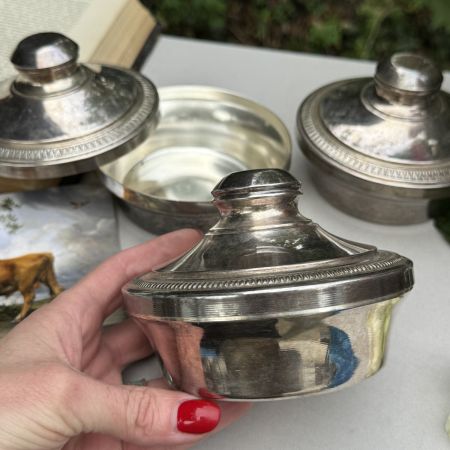 Шкатулка лоток персональный салатник с крышкой 12 см сталь серебрение