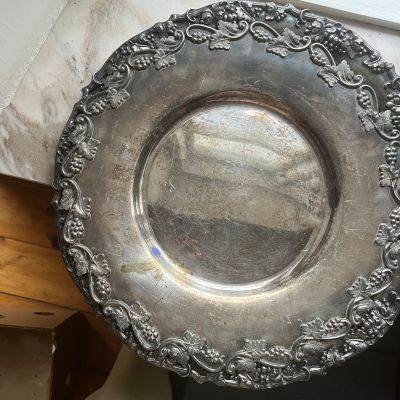 Блюдо поднос Виноград 34 см мельхиор патина