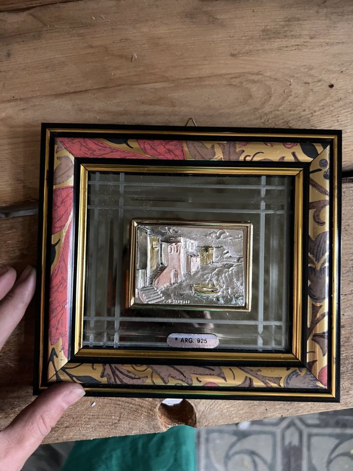 Картина барельеф Рыбацкая деревня 17х19 см в зеркальном паспарту