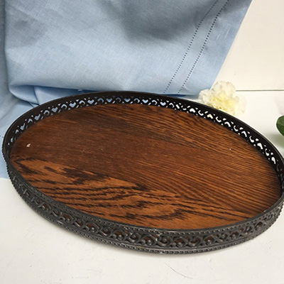 Поднос овальный дерево металл