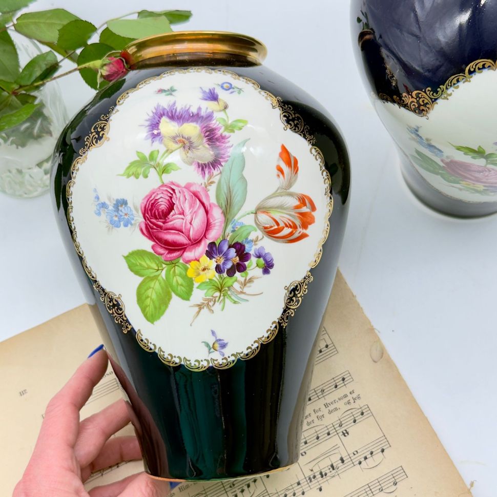 Ваза Lindner Мейсенский букет кобальт 24 см Германия