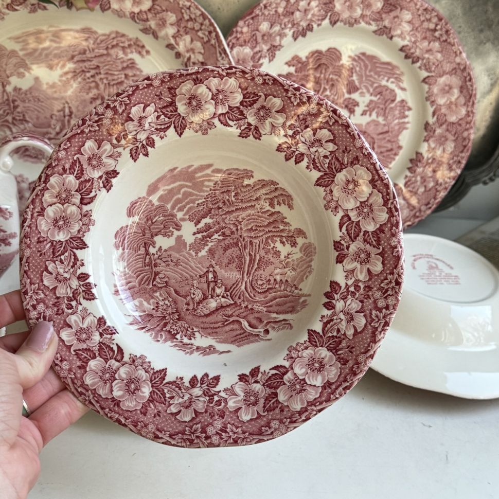 Тарелка глубокая Enoch Wedgwood Woodland красный 22 см Англия