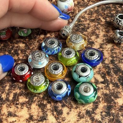 Шарм Pandora голубой цветок серебро муранское стекло