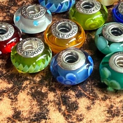 Шарм Pandora голубой цветок серебро муранское стекло