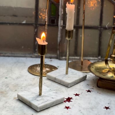 Подсвечник на квадратном мраморном основании 17 см латунь