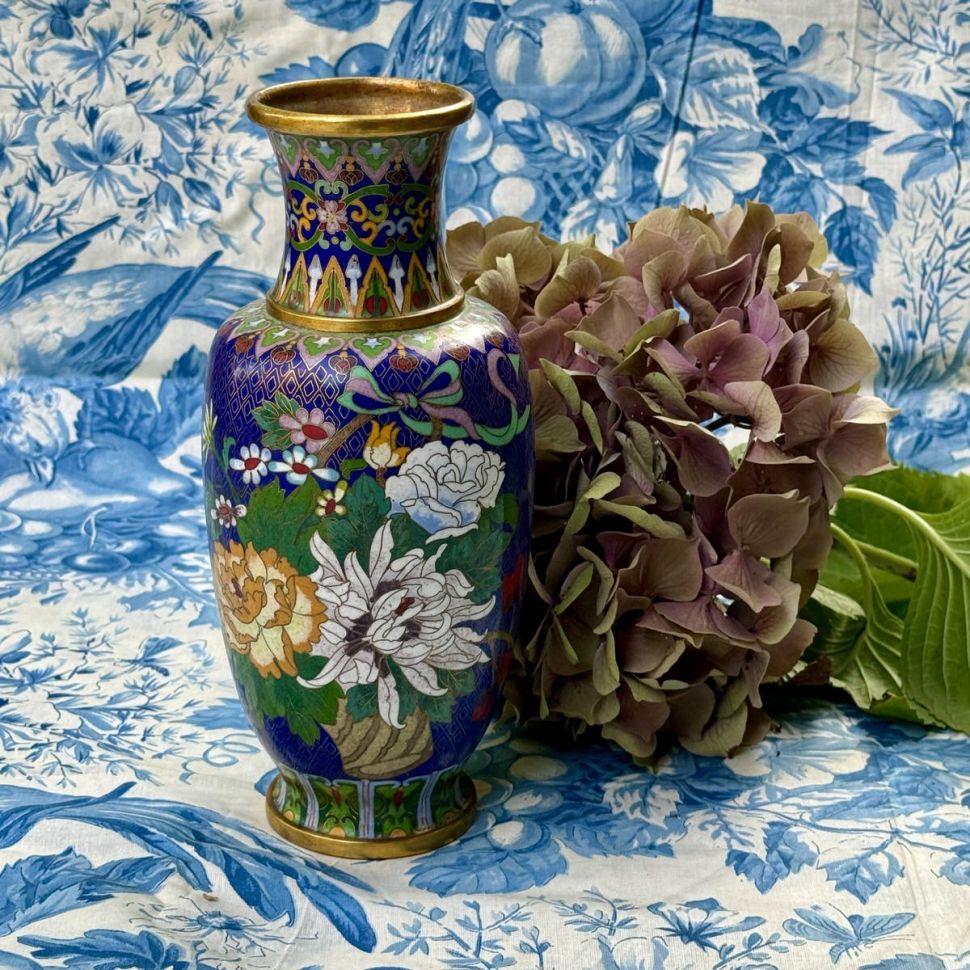 Ваза клуазоне Хризантемы 23 см латунь эмаль 