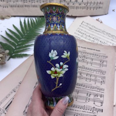 Ваза клуазоне Хризантемы 23 см латунь эмаль 