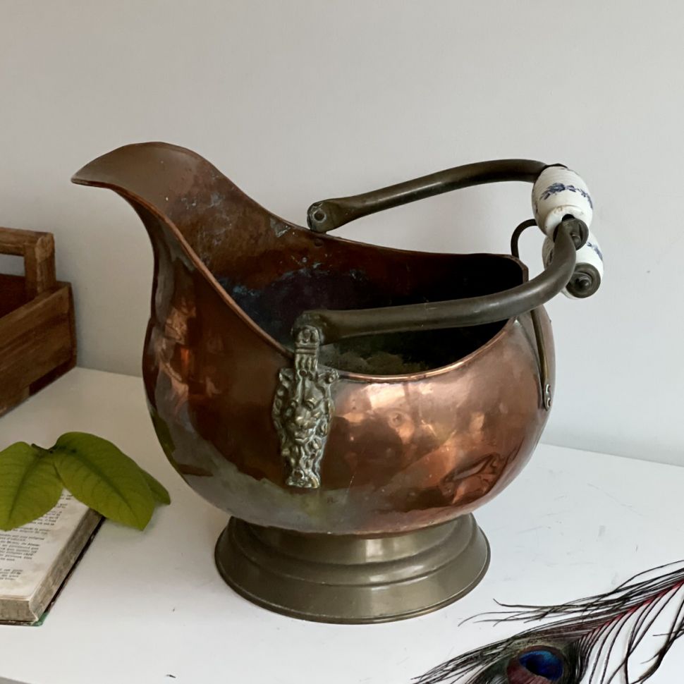 Кашпо зольник 28 см медь керамические ручки