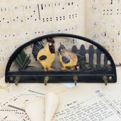 Вешалка настенная Петух и курица 19 см металл 