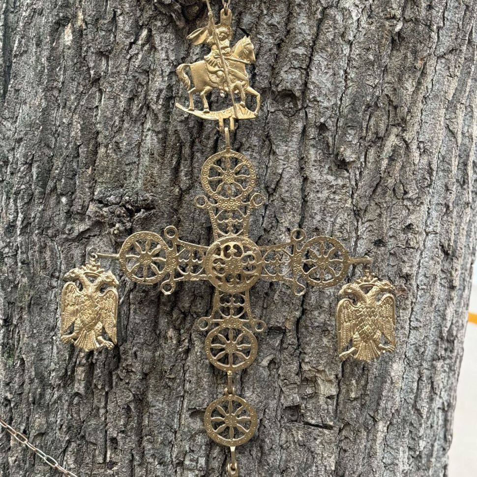 Крест подвесной Георгия Победоносца 72 см латунь 