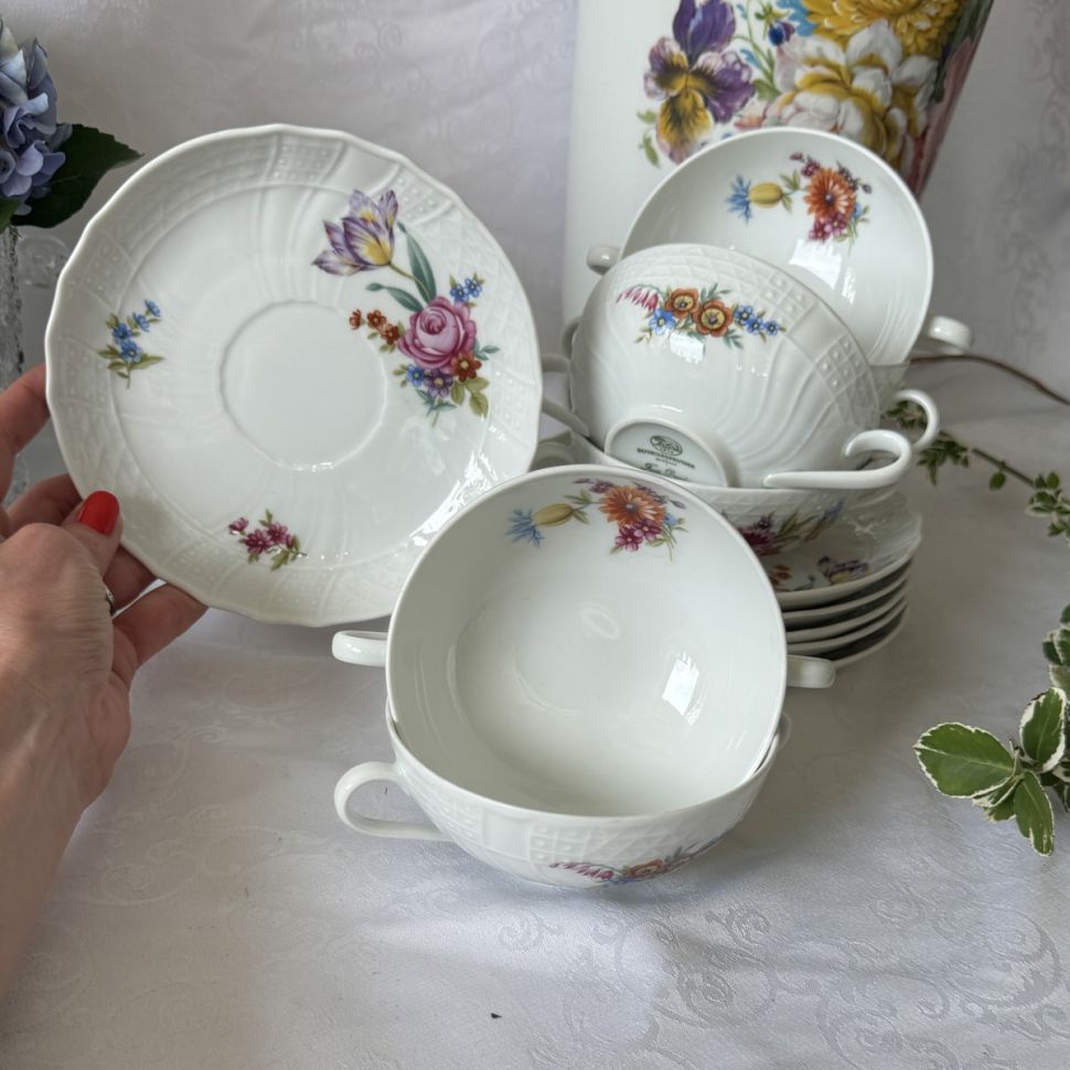 Бульонная пара Hutschenreuther Dresden Мейсенский букет 300 мл Германия