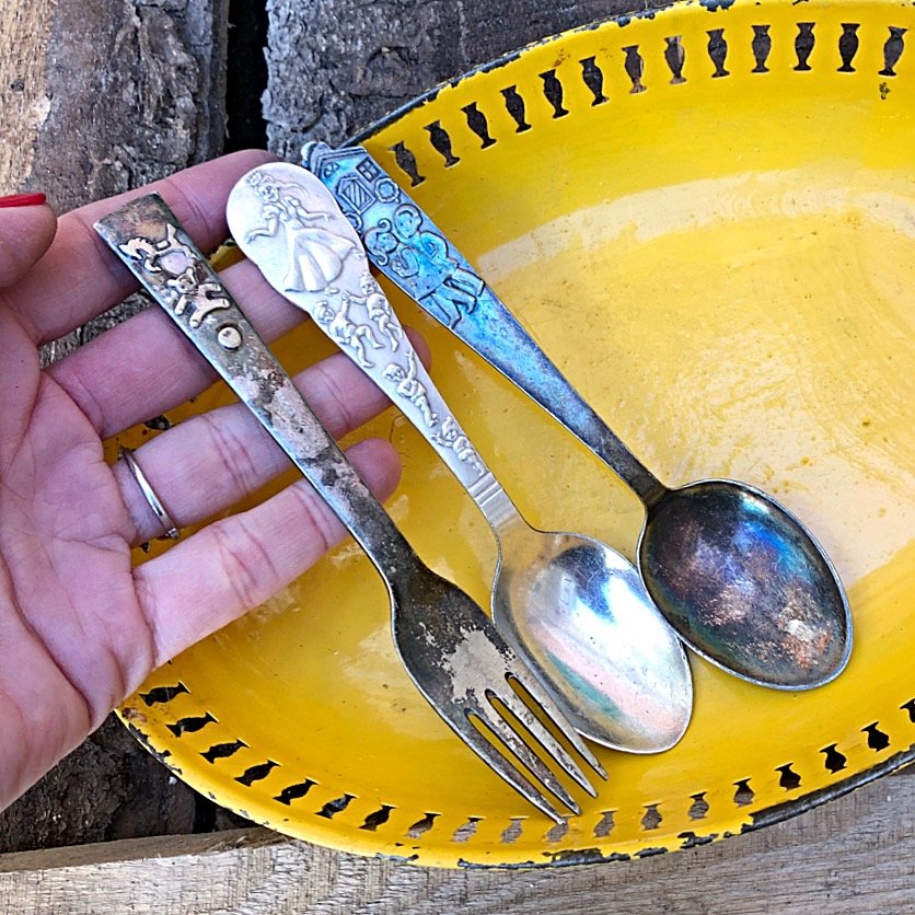 Вилка, ложка белая и патенированная детская Набор 3 шт.