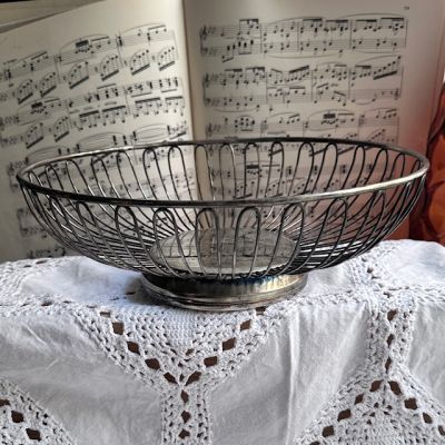 Корзинка сухарница овал на ножке 27 см мельхиор