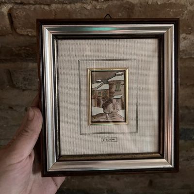 Картина барельеф За хворостом L Moroni серебро 16х18 см