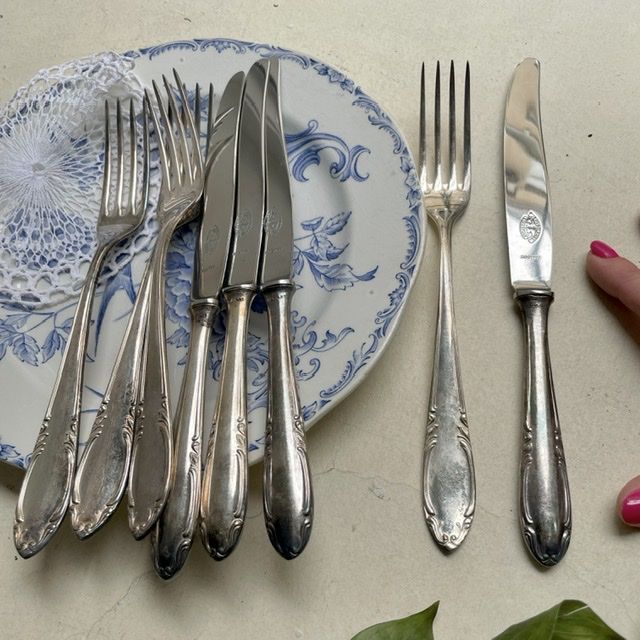 Вилка и нож столовые набор 2 шт. мельхиор