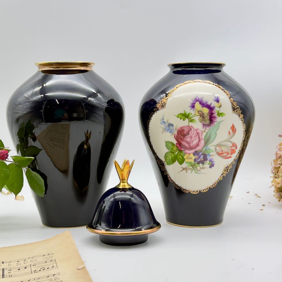 Крышка к вазе Lindner Мейсенский букет кобальт 11 см Германия 