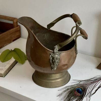 Кашпо зольник 27 см медь деревянные ручки