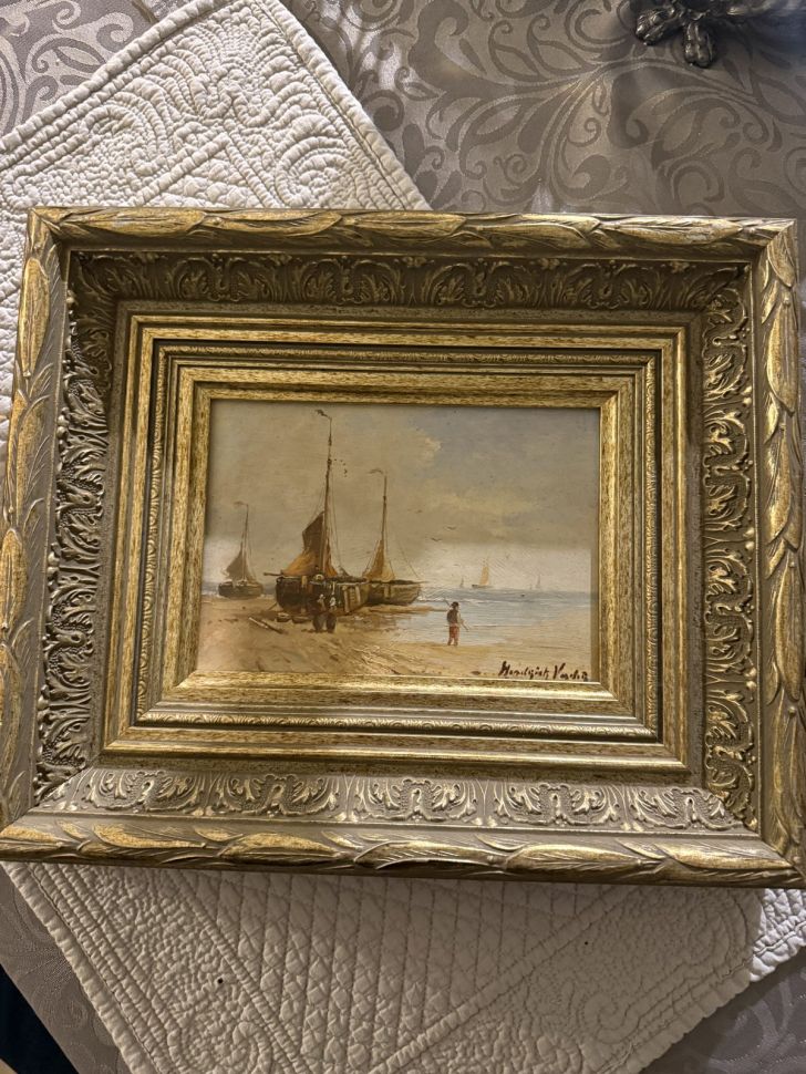 Картина Рыбацкие лодки 27х32 см см масло в деревянной раме