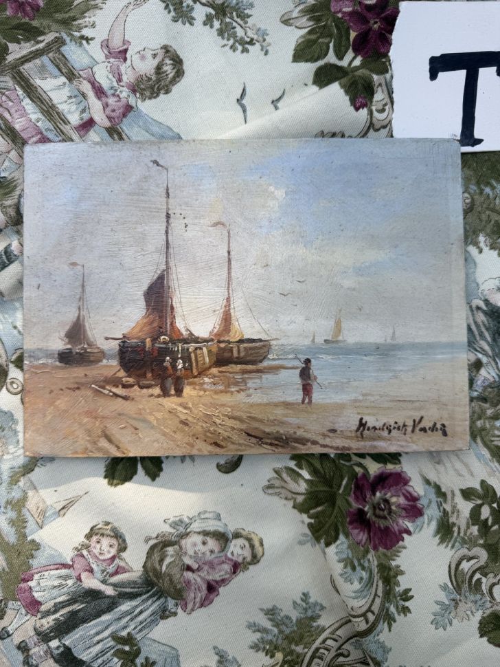 Картина Рыбацкие лодки 27х32 см см масло в деревянной раме