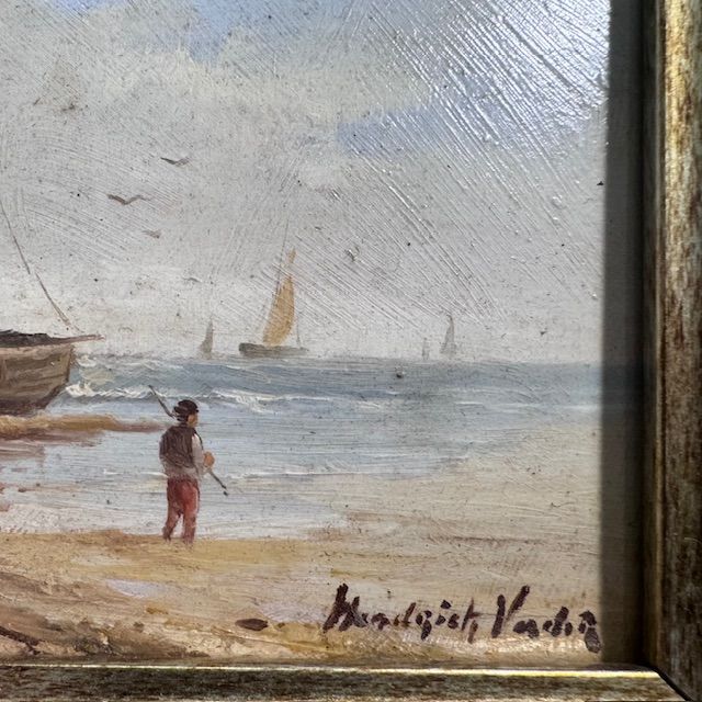 Картина Рыбацкие лодки 27х32 см см масло в деревянной раме