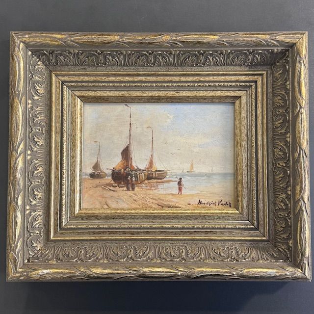 Картина Рыбацкие лодки 27х32 см см масло в деревянной раме