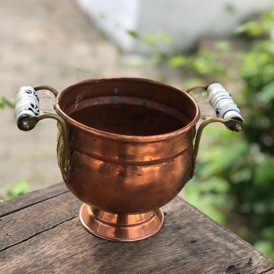 Кашпо зольник 14 см с керамическими ручками медь