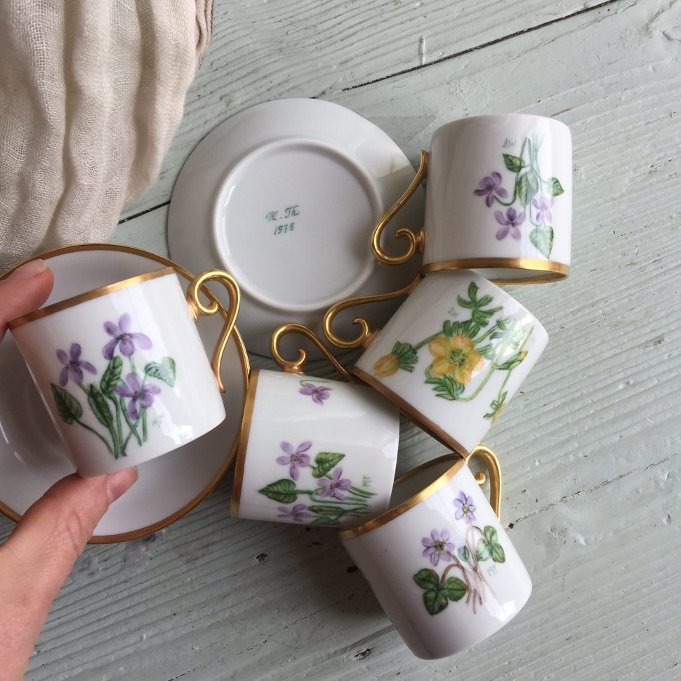 Кофейная пара набор 5 шт. ручная роспись 1978